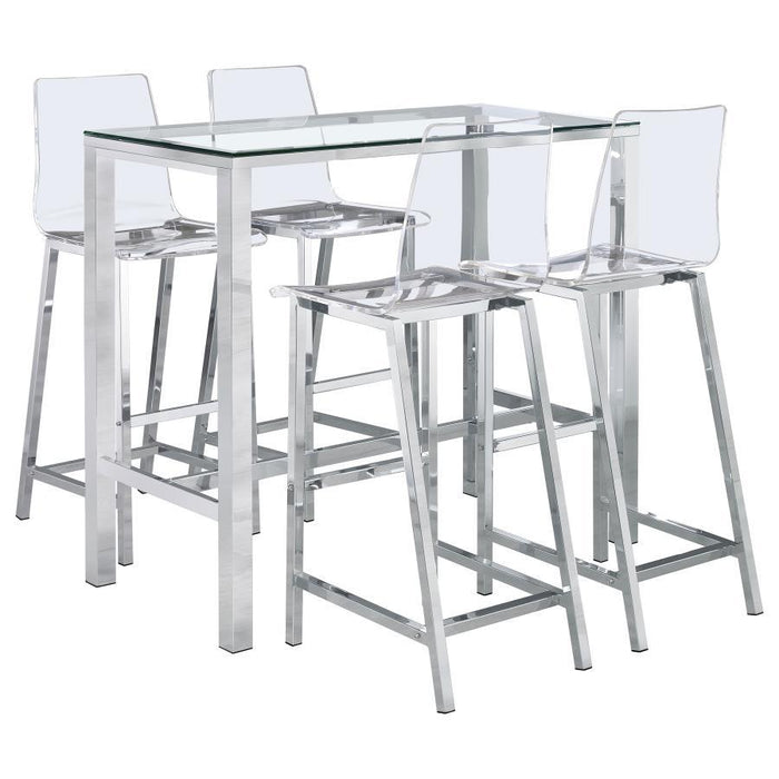 Tolbert - 5 Piece Bar Set With Acrylic Chairs - Clear And Chrome - Simple Home Plus