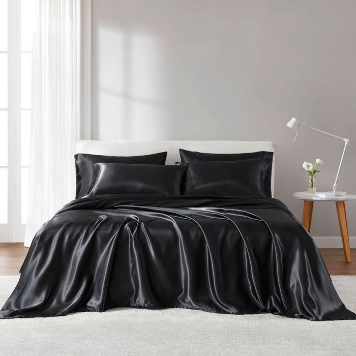 Satin - Wrinkle-Free Luxurious 6-Piece Sheet Set - Black - Simple Home Plus