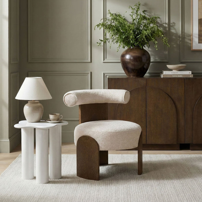 Calder - Linen Textured Fabric Upholstered Accent Chair - Painted Brown Base - Simple Home Plus