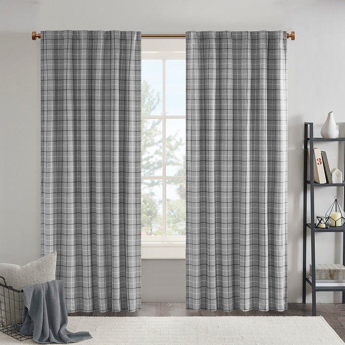 Anaheim - Plaid Rod Pocket and Back Tab Curtain Panel With Fleece Lining - Gray - Simple Home Plus