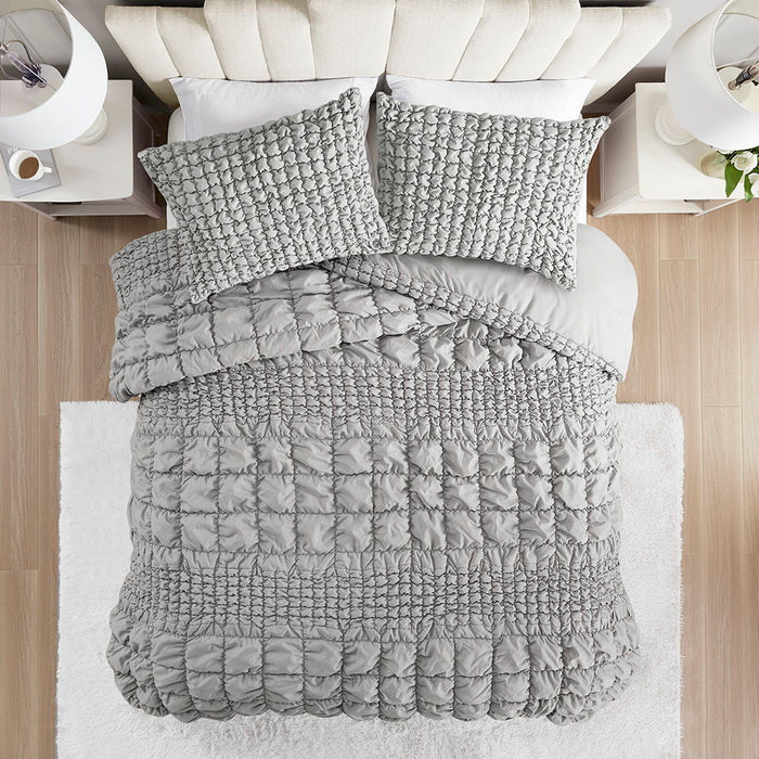 Evelyn - 3 Piece Stripe Ruched Comforter Set - Gray - Simple Home Plus