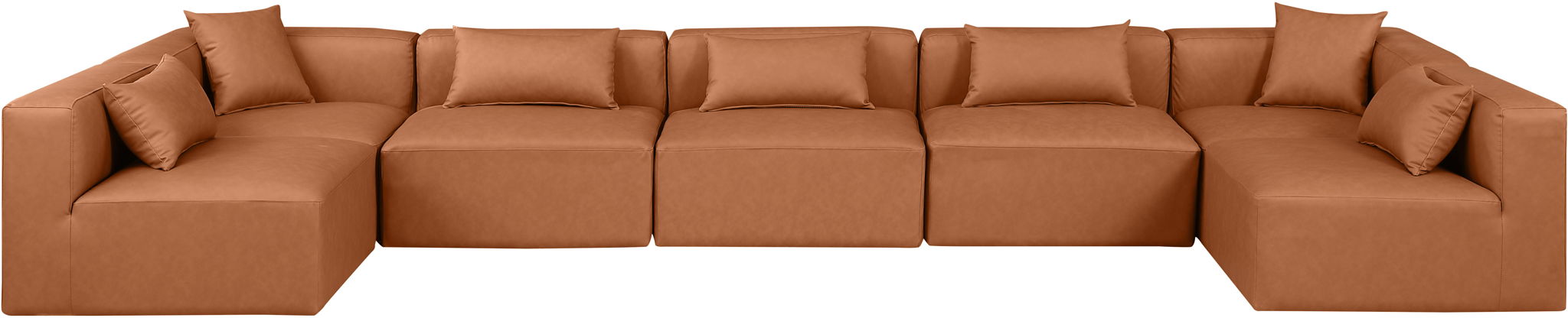 Cube - 7 Piece Modular U-Shaped Sectional - Cognac - Simple Home Plus