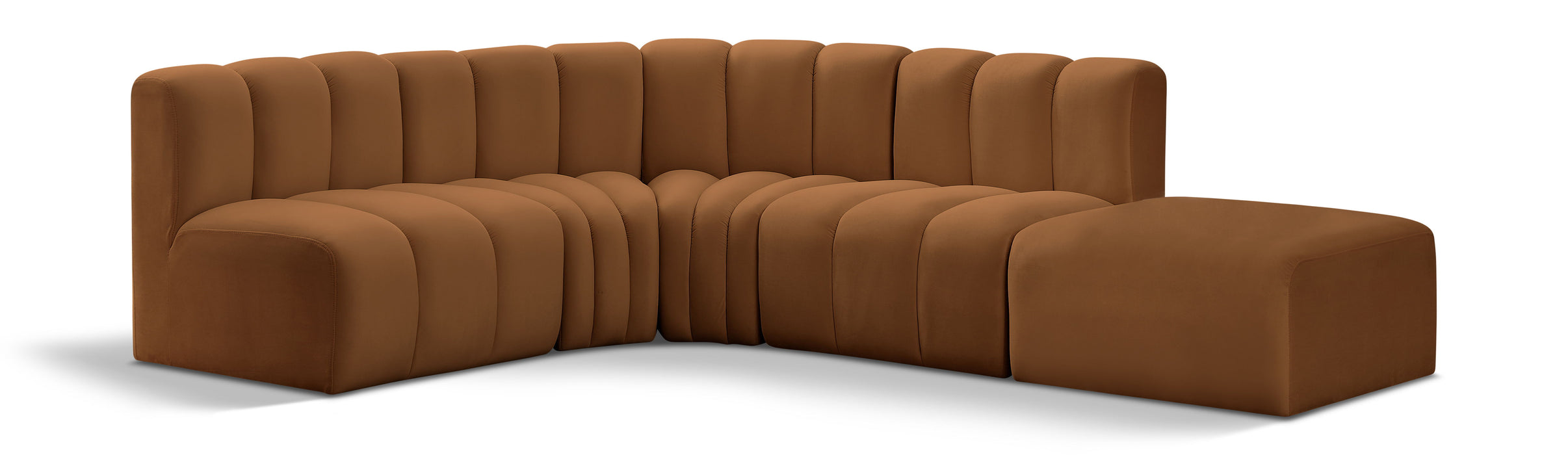 Arc - Velvet 5 Piece Corner Modular Sofa - Saddle - Simple Home Plus