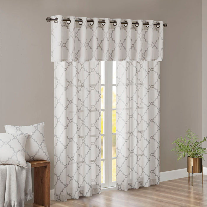 Saratoga - 18" Fretwork Print Grommet Top Window Valance - Ivory - Simple Home Plus
