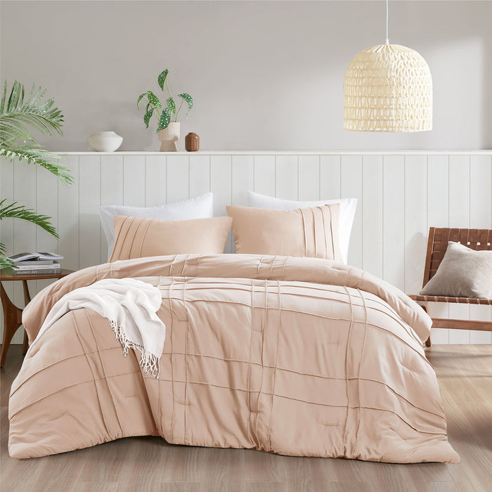 Porter - King Soft Washed Pleated Comforter Set - Blush - Simple Home Plus