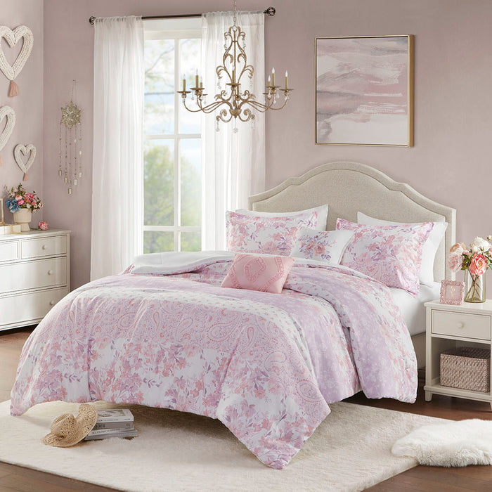 Oliena - Floral Paisley Twin Comforter Set - Pink - Simple Home Plus