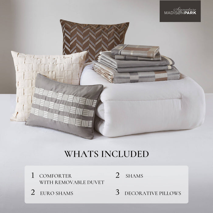 Prescott - 9 Piece King Oversized Duvet Style Comforter Set - Taupe - Simple Home Plus