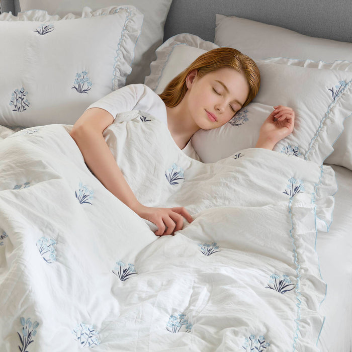 Aglaia - Quilt Set - White / Light Blue - Simple Home Plus