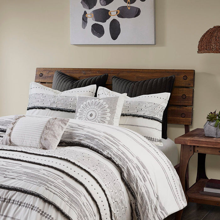 Nea - King Printed Comforter Set With Trims - Black / White - Simple Home Plus
