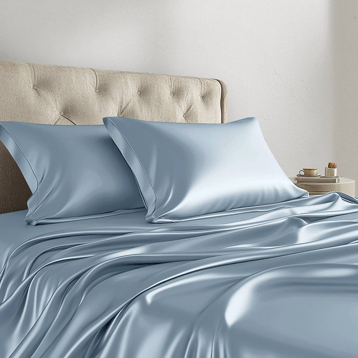 Satin - 6 Piece King Luxury Sheet Set - Blue - Simple Home Plus