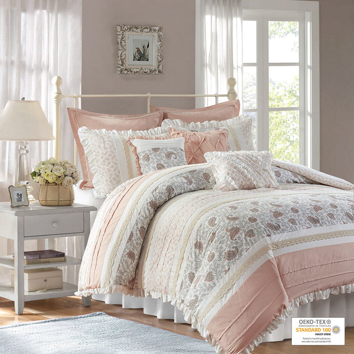 Dawn - California King 9 Piece Comforter Set - Blush - Simple Home Plus