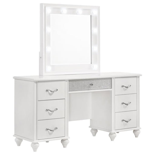 Barzini - 7-Drawer Vanity Desk With Lighted Mirror - White - Simple Home Plus