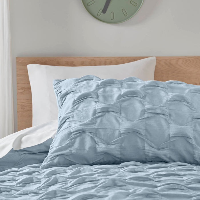Bailey - Full/Queen Diamond Pucker Comforter Set - Blue - Simple Home Plus