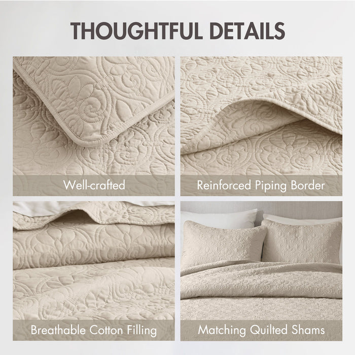 Quebec - King Reversible Coverlet Set - Cream - Simple Home Plus