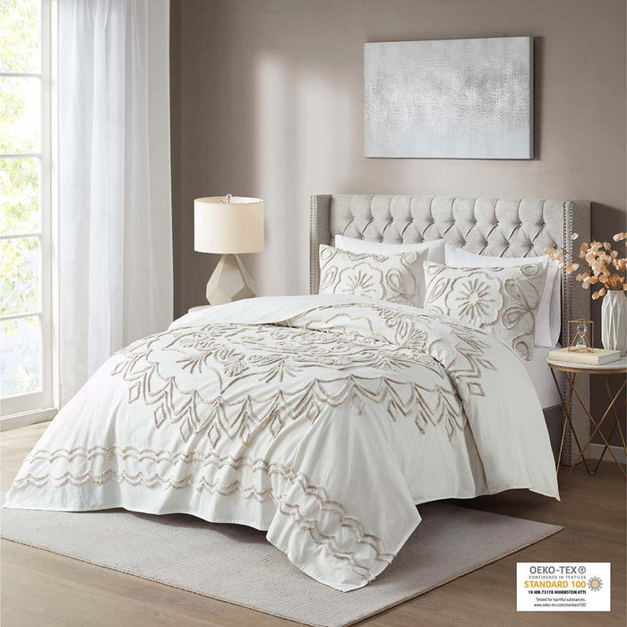 Violette - King 3 Piece Tufted Coverlet Set - Ivory / Taupe - Simple Home Plus