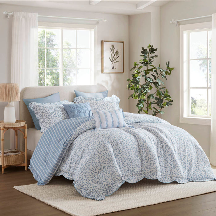 Darcy - 5 Piece King Print Comforter Set - Blue - Simple Home Plus