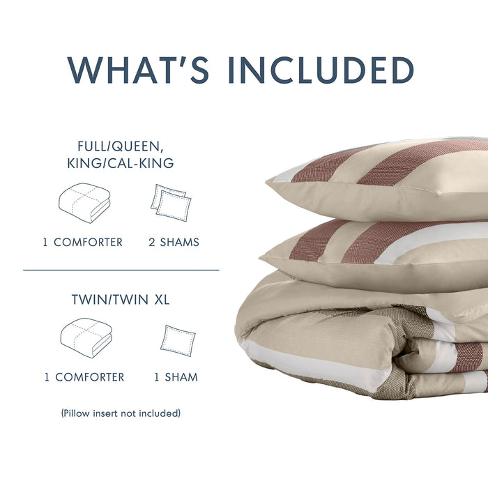Blais - Stripe Textured Print Comforter Set - Terracotta - Simple Home Plus