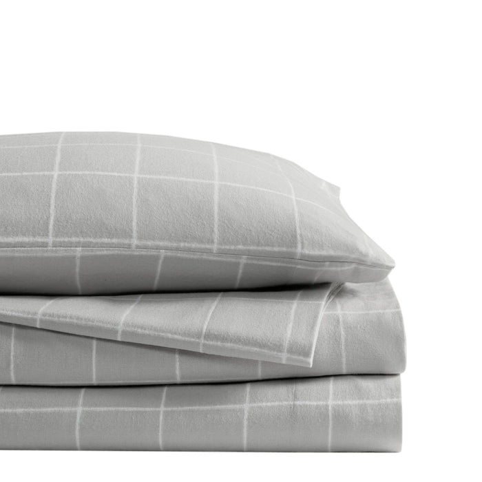 Cozy Cotton Flannel - Queen Printed Sheet Set - Gray Windowpane