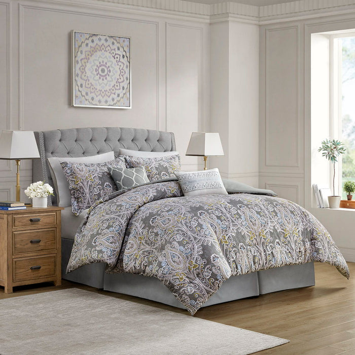 Hallie - California King 6 Piece Comforter Set - Gray - Simple Home Plus