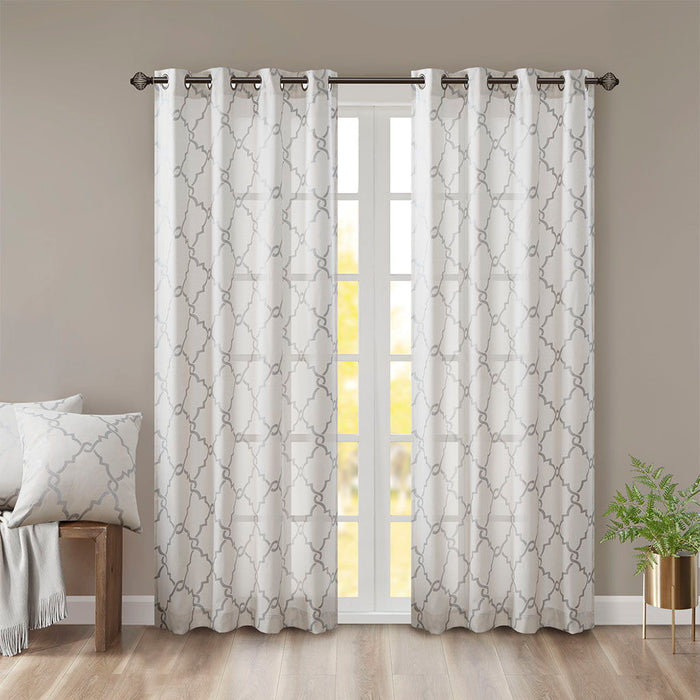 Saratoga - 84" Fretwork Print Grommet Top Window Curtain - Ivory - Simple Home Plus