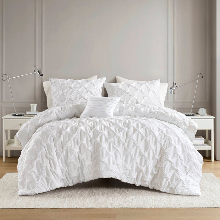 Bailey - Full/Queen Diamond Pucker Comforter Set - White - Simple Home Plus