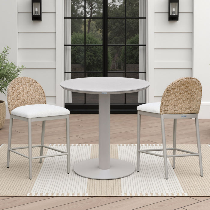 Kobalt - 3-Piece Outdoor Bar Set (Table & Counter Height Stools) - Taupe / Ivory