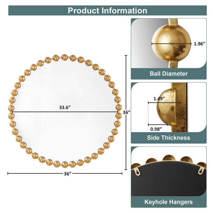 Marlowe - 36" Round Wall Decor Mirror - Gold - Simple Home Plus