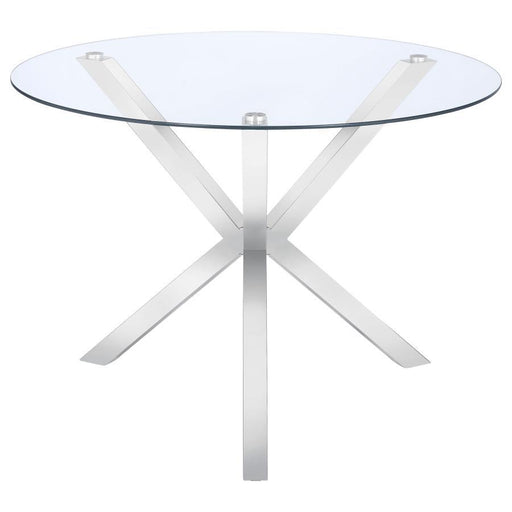 Vance - Round Glass Top Asterisk Dining Table - Chrome - Simple Home Plus