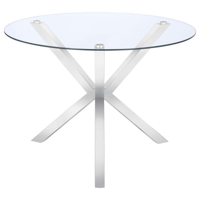 Vance - Round Glass Top Asterisk Dining Table - Chrome - Simple Home Plus
