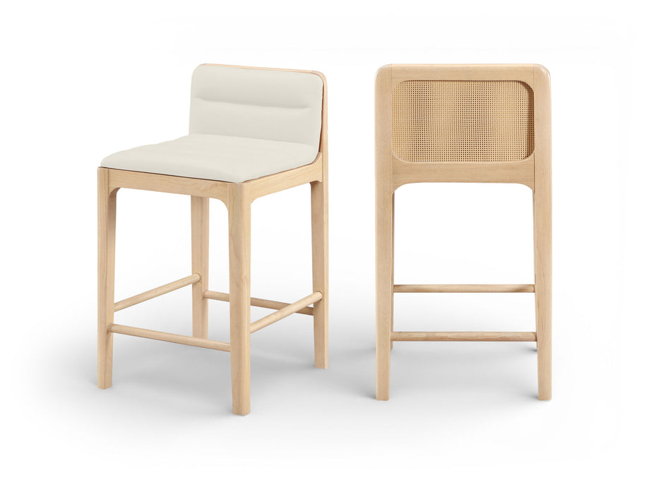 Ellis - Vegan Leather Upholstered Counter Stool (Set of 2) - Natural Base - Simple Home Plus