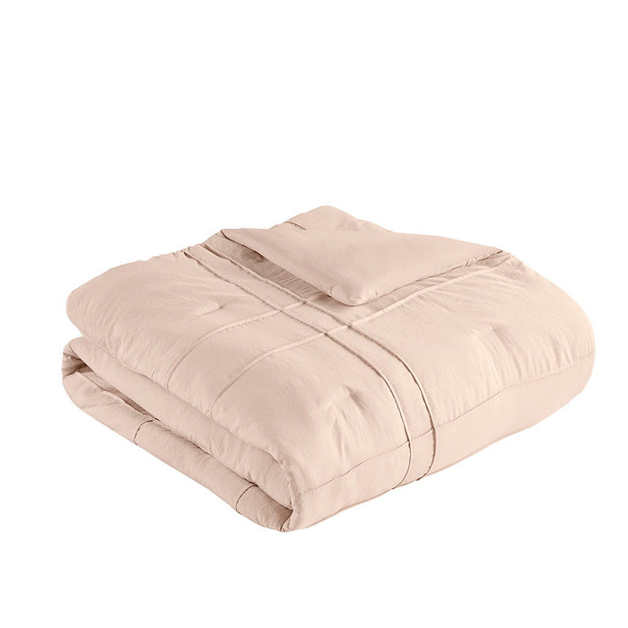 Porter - California King Soft Washed Pleated Comforter Set - Blush - Simple Home Plus