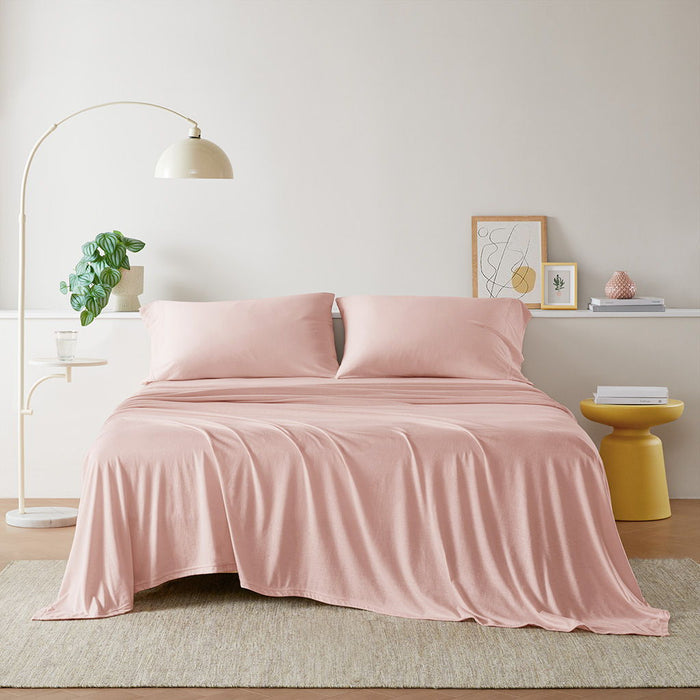 Blend Jersey Knit - 3 Piece Twin Long All Season Sheet Set - Blush