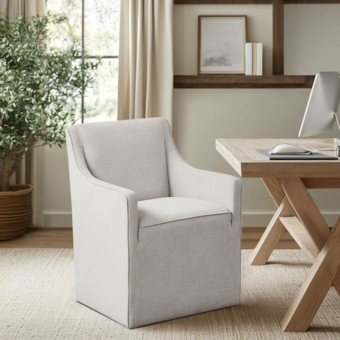 Charlotte - Slipcover Dining Arm Chair With Casters - Gray - Simple Home Plus