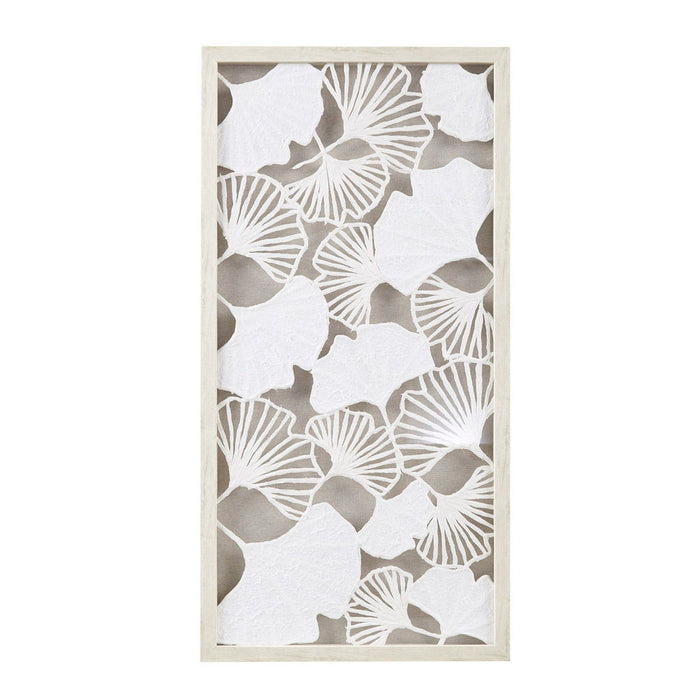 Lillian - Framed Rice Paper Shadow Box Gingko Leaf Wall Decor Art - Off White