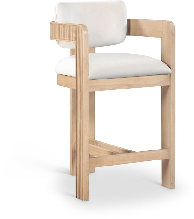 Sacha - Velvet Stool With Natural Base - Simple Home Plus