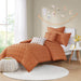 Brooklyn - Cotton Jacquard Twin Duvet Cover Set With Euro Shams and Throw Pillows - Rust - Simple Home Plus