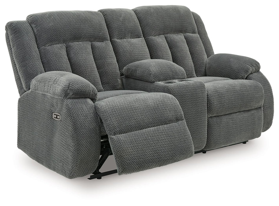 Observation - Double Reclining Power Loveseat With Console - Steel