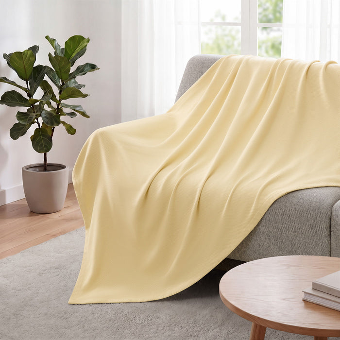 Egyptian Cotton - Twin 100% Certified Egyptian Cotton Blanket - Micro-Herringbone Yellow