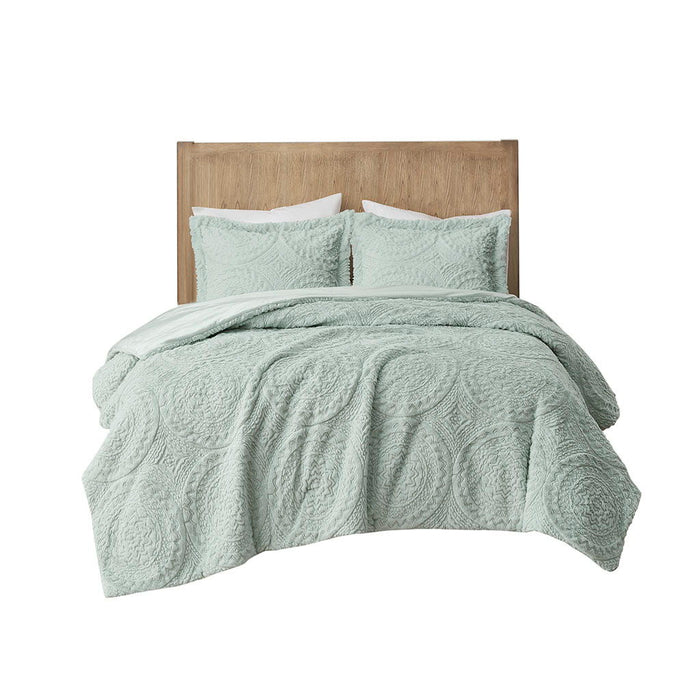 Arya - Embroidered Medallion Ultra Comforter Mini Set - Aqua - Simple Home Plus