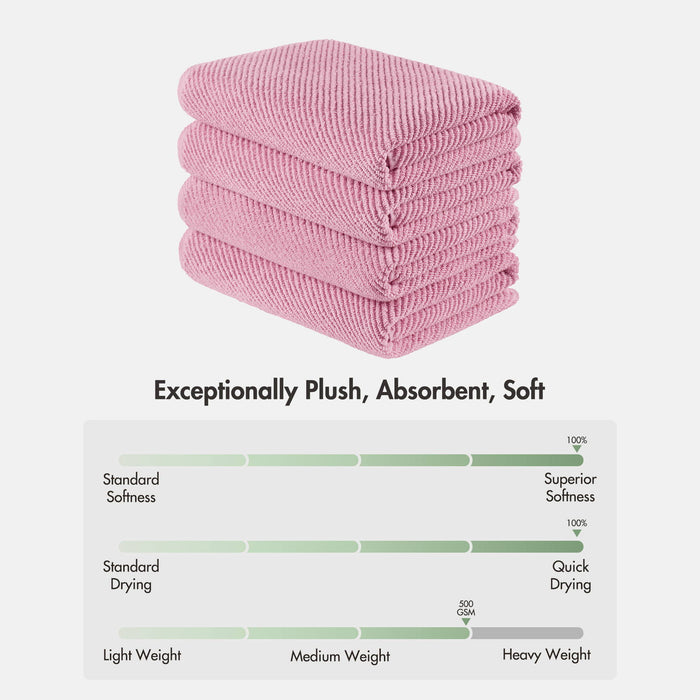 Diagonal Ribbed - 4 Piece Bath Towels Set - Pink - Simple Home Plus
