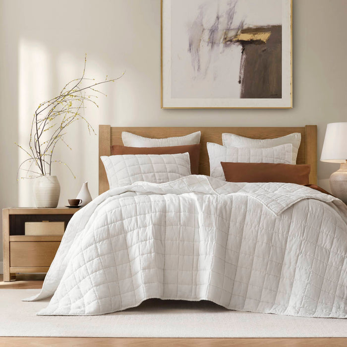 100% Linen - Full/Queen Linen Garment Washed Quilt Set - White - Simple Home Plus
