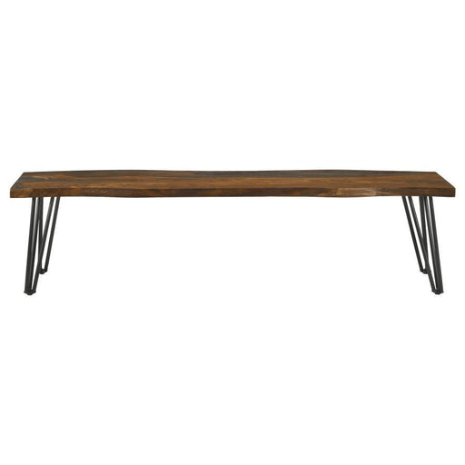 Neve - Live-Edge Dining Bench With Hairpin Legs - Sheesham Gray And Gunmetal - Simple Home Plus