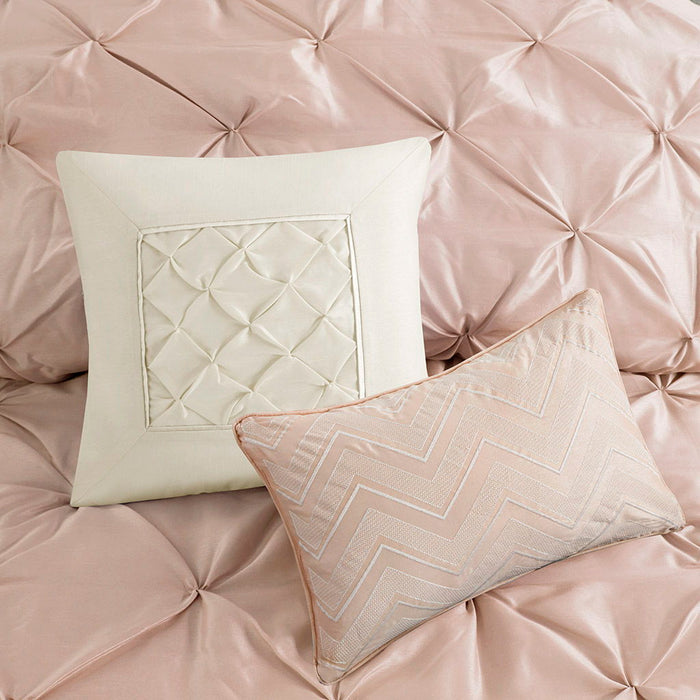 Laurel - Queen 7 Piece Tufted Comforter Set - Blush - Simple Home Plus