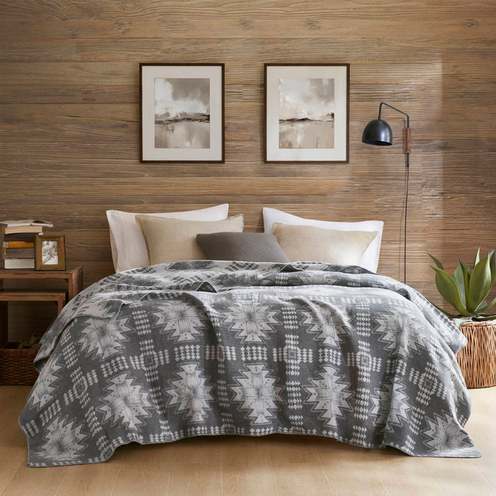 Alberta - Cotton Blend Blanket - Gray Aztec - Simple Home Plus