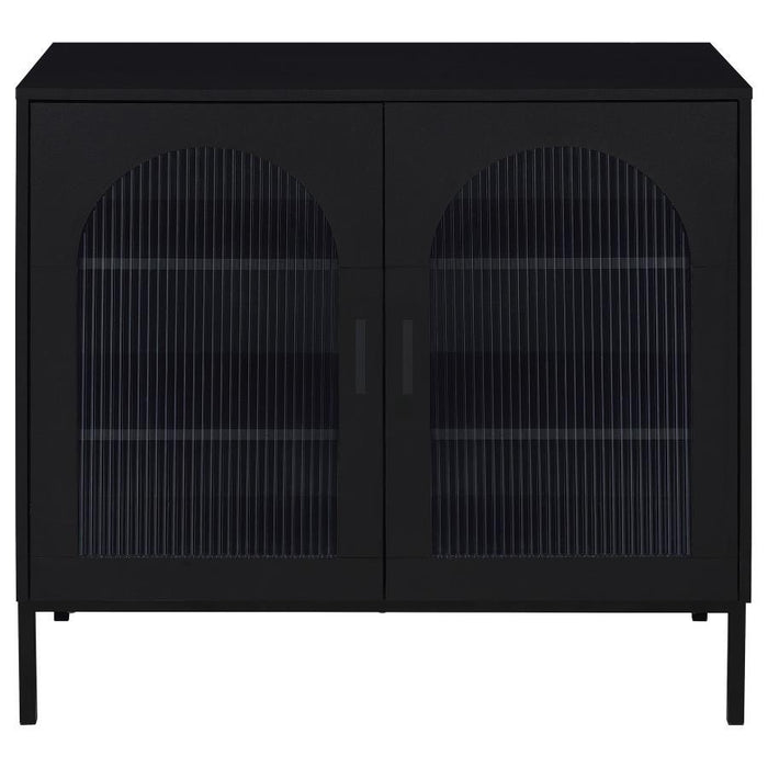 Jess - 2-Door Arched Fluted Glass Accent Cabinet - Black - Simple Home Plus