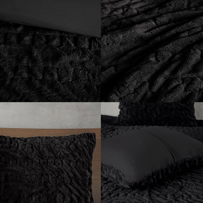 Blair - Ruched Fur Down Alternative Comforter Set - Black - Simple Home Plus