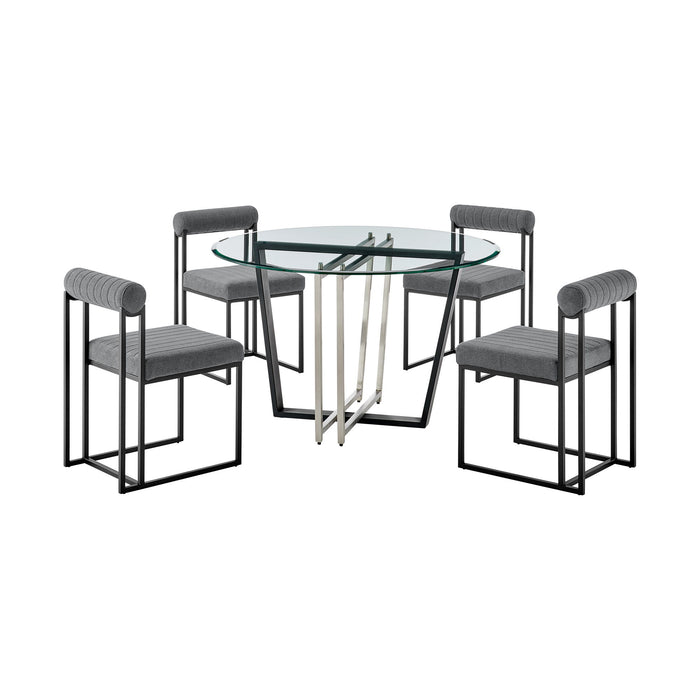 Devi Anastasia - Round Glass Dining Table Set - Matte Black - Simple Home Plus