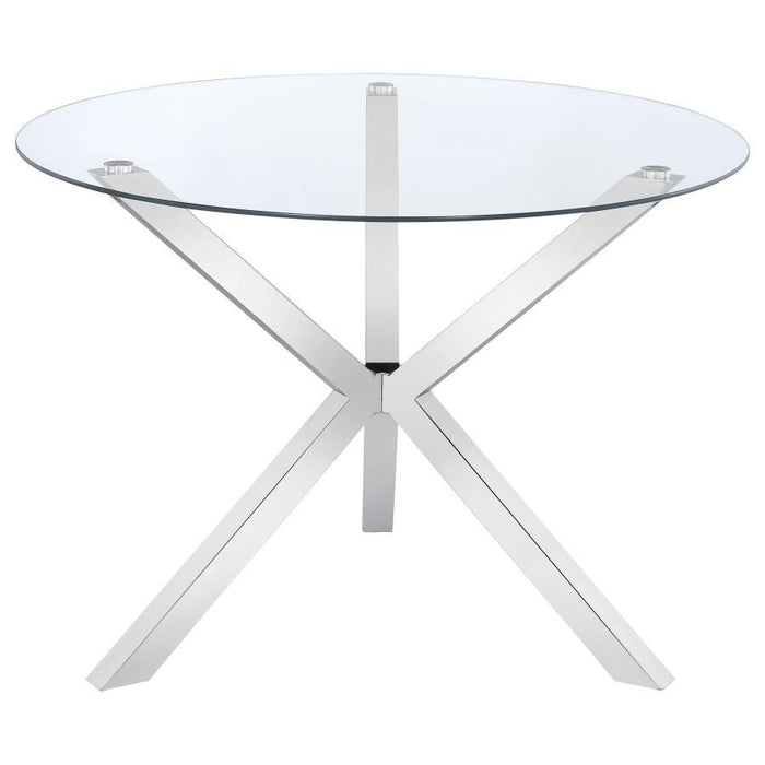 Vance - Round Glass Top Asterisk Dining Table - Chrome - Simple Home Plus
