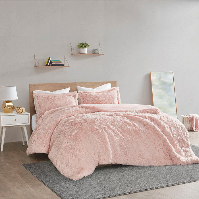 Malea - Twin Shaggy Duvet Cover Set - Blush - Simple Home Plus