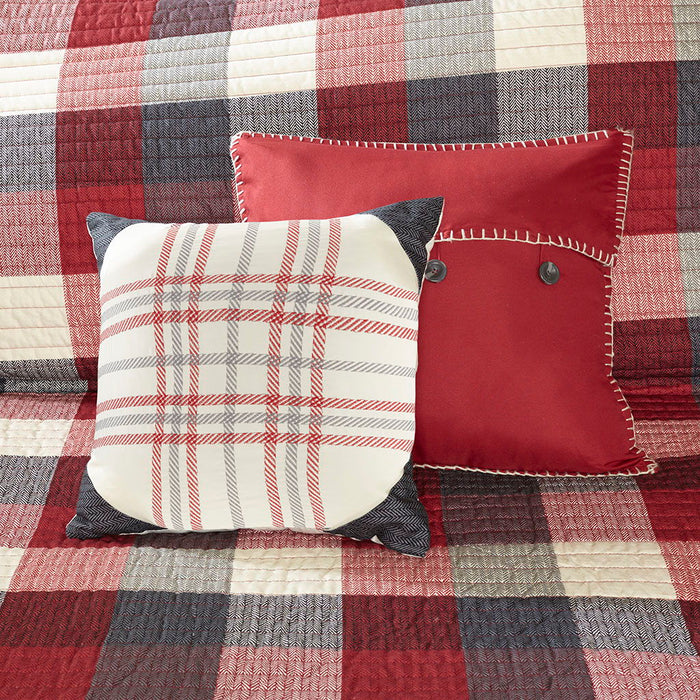 Ridge - King 6 Piece Reversible Herringbone Coverlet Set - Red - Simple Home Plus